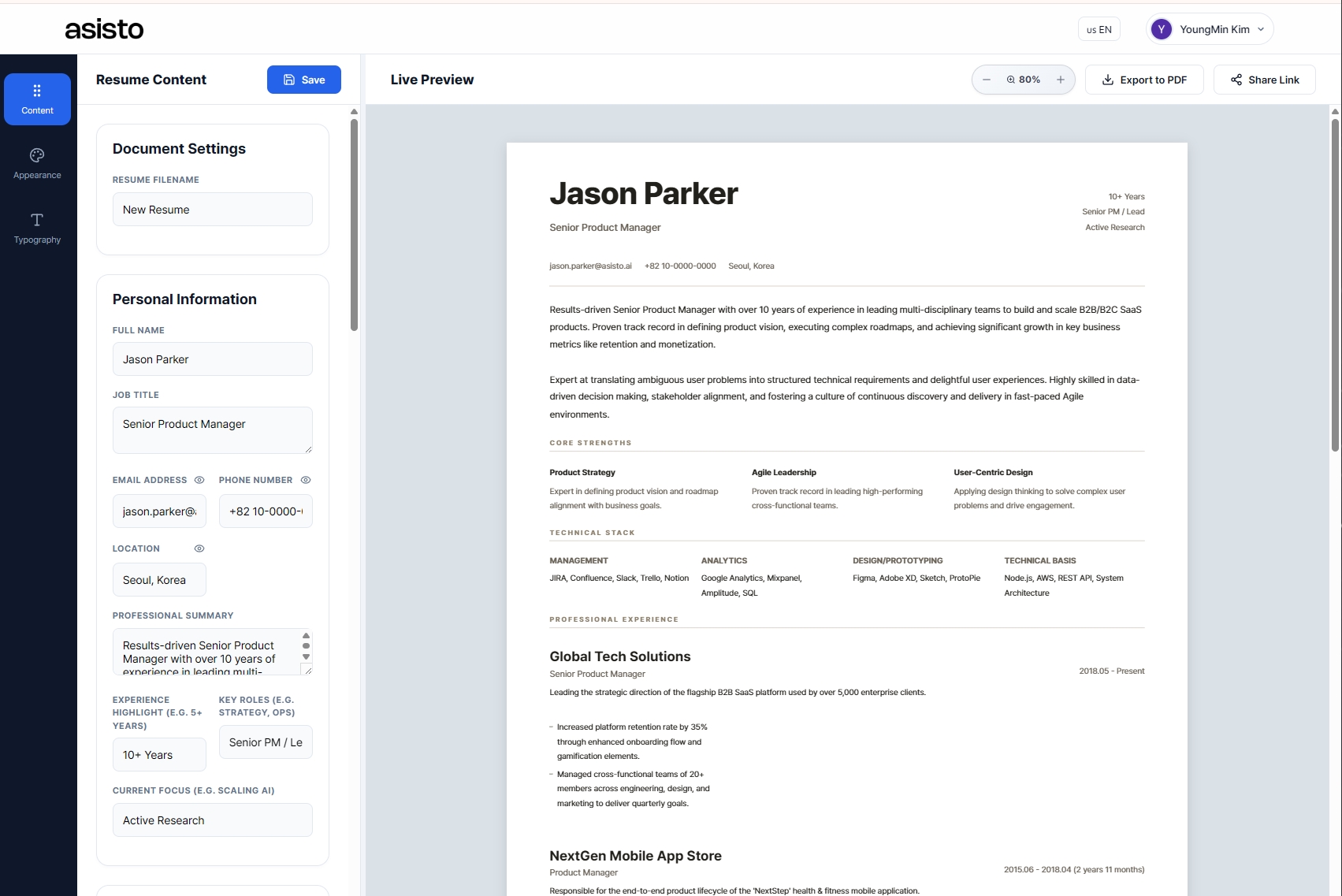 Resume editor
